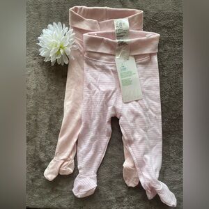 NWT H&M Conscious Baby Girl Footed Leggings 2-Pk 100% Organic Cotton Pants 2-4M